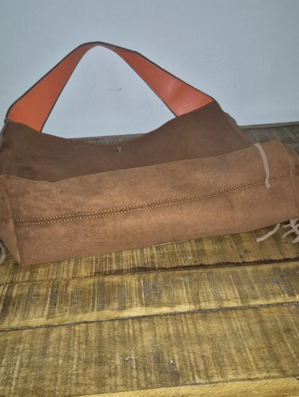 Sale NWOT Wrangler Brown Suede HOBO Bag With Orange Strap Lining